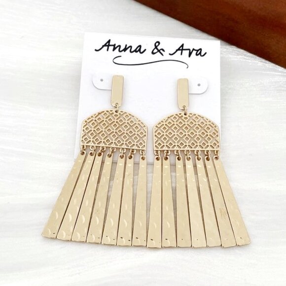 4/$25 Anna Ava Filigree Fringe Earrings Gold - Picture 2 of 2